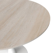Bristol Round Dining Table with MDF/Sintered Stone/Glass Wood Tabletop in White Steel Sintered Stone 31 Inches Natural Wood Dining Table Leisuremod