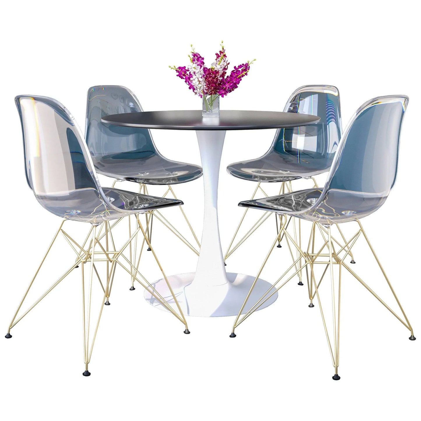 Bristol 5-Piece Dining Set with 35" Round Dining Table and 4 ABS Plastic Chairs with Gold Base - Elax Furniture