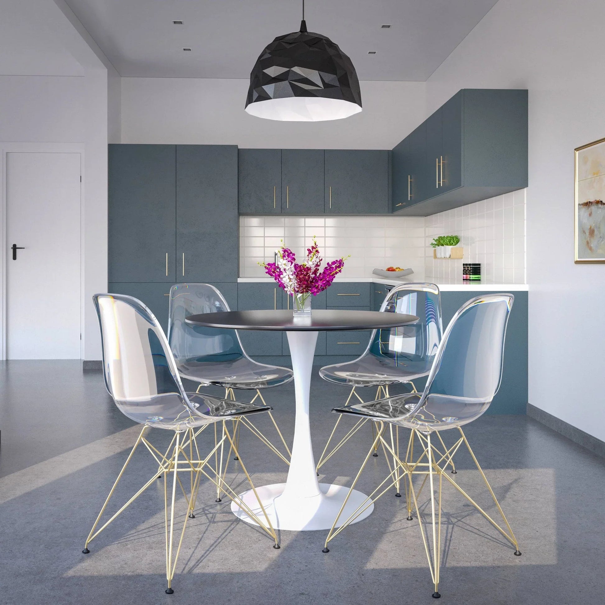 Bristol 5-Piece Dining Set with 35" Round Dining Table and 4 ABS Plastic Chairs with Gold Base - Elax Furniture