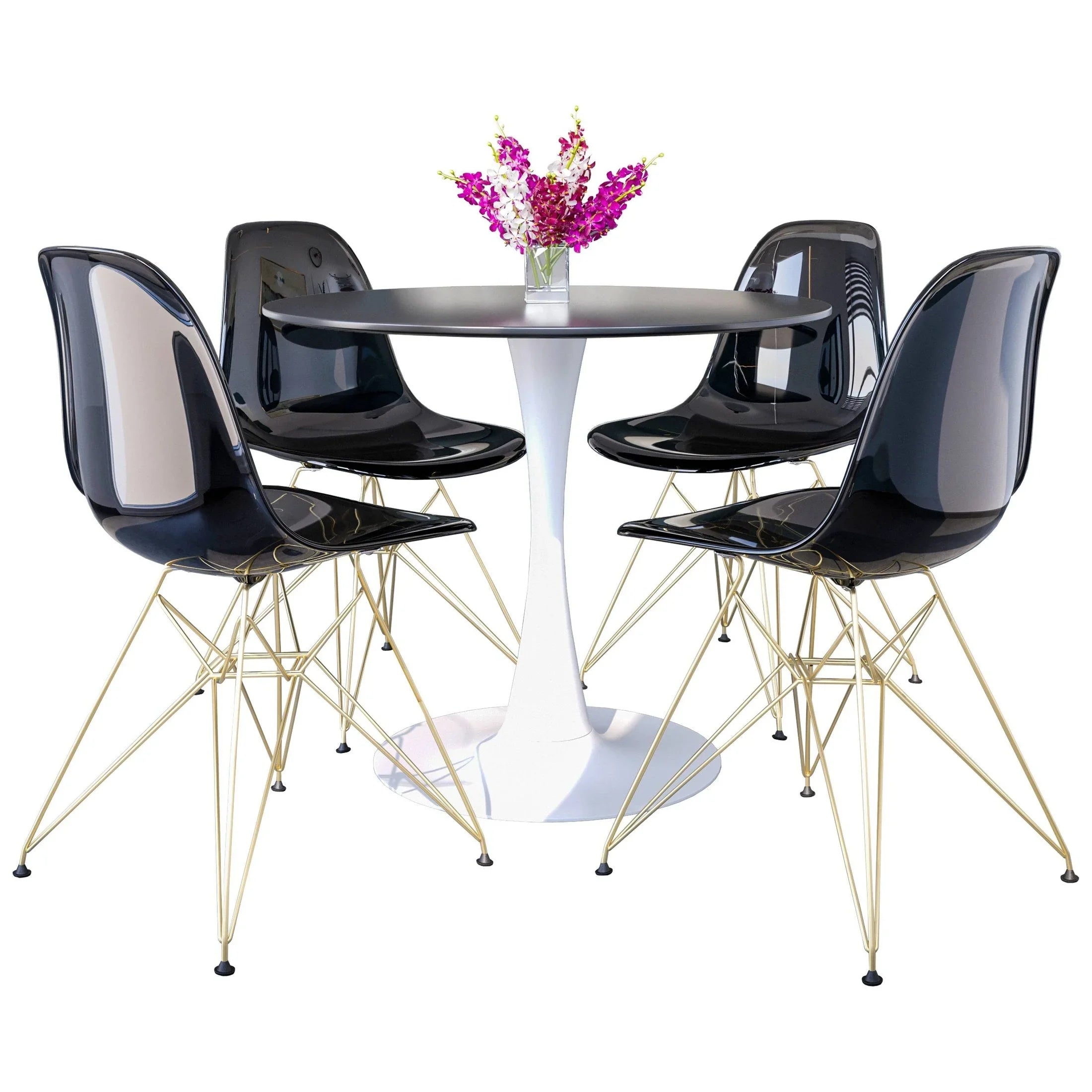 Bristol 5-Piece Dining Set with 35" Round Dining Table and 4 ABS Plastic Chairs with Gold Base - Elax Furniture