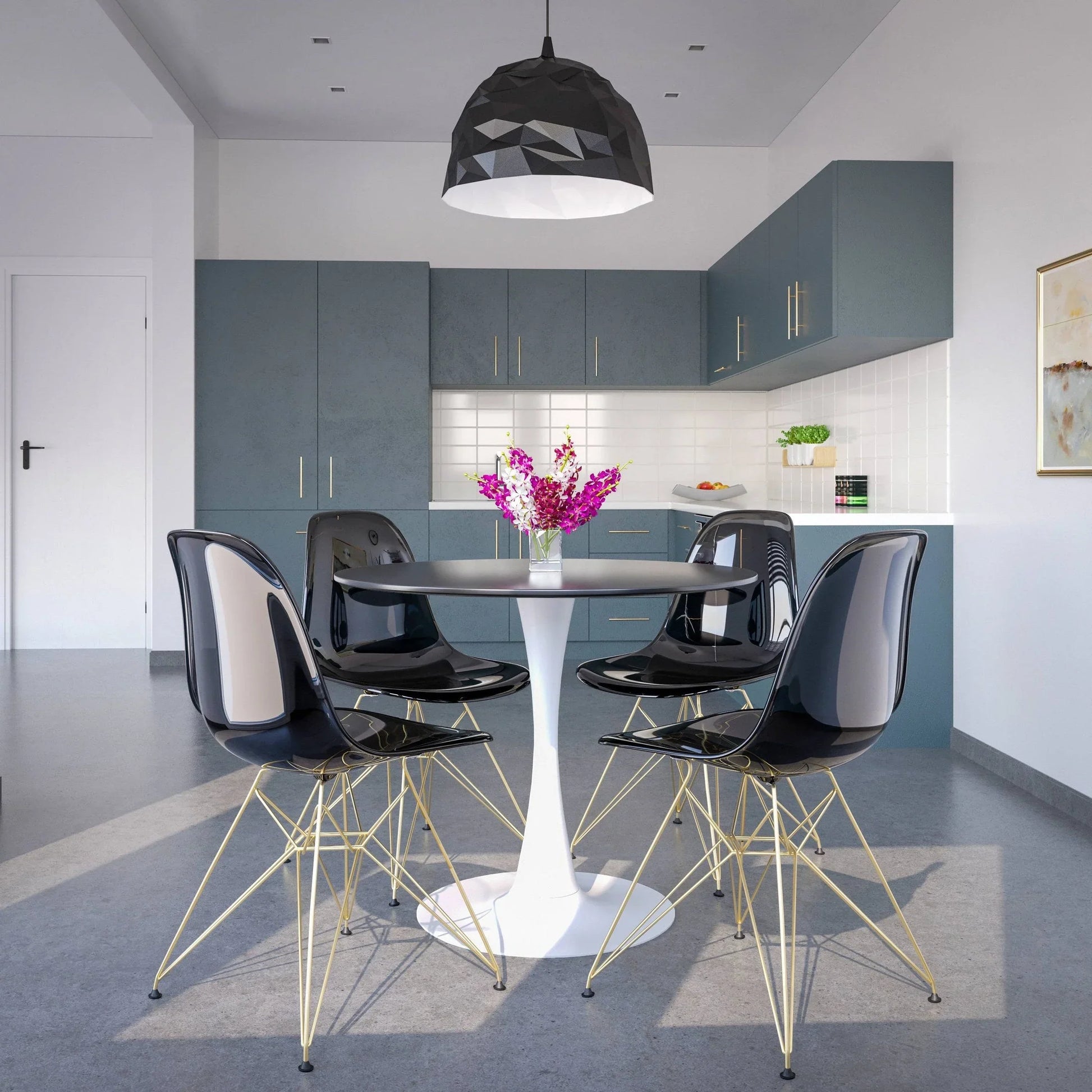 Bristol 5-Piece Dining Set with 35" Round Dining Table and 4 ABS Plastic Chairs with Gold Base - Elax Furniture