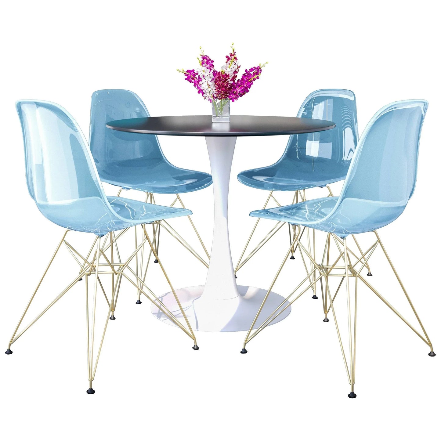 Bristol 5-Piece Dining Set with 35" Round Dining Table and 4 ABS Plastic Chairs with Gold Base - Elax Furniture