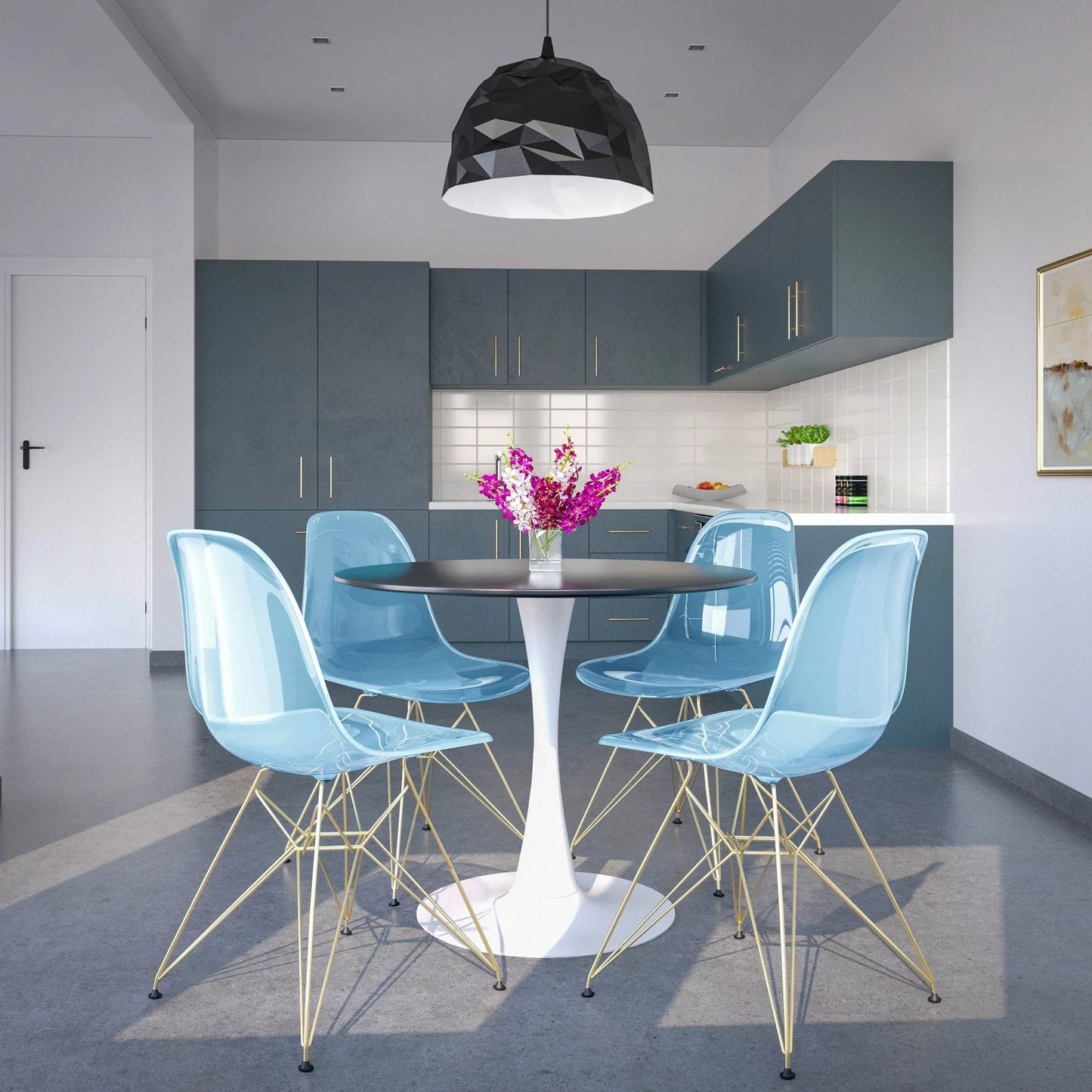 Bristol 5-Piece Dining Set with 35" Round Dining Table and 4 ABS Plastic Chairs with Gold Base - Elax Furniture