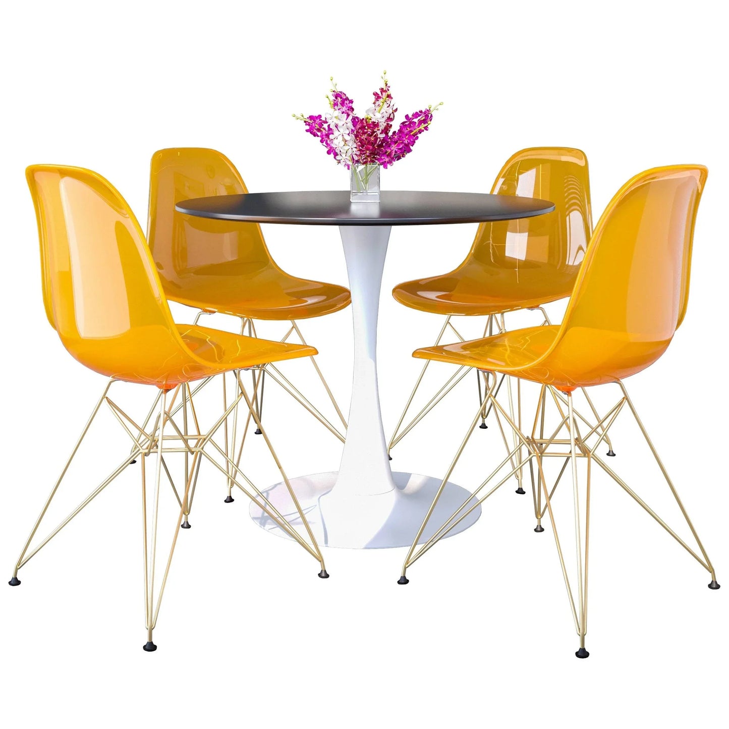 Bristol 5-Piece Dining Set with 35" Round Dining Table and 4 ABS Plastic Chairs with Gold Base - Elax Furniture