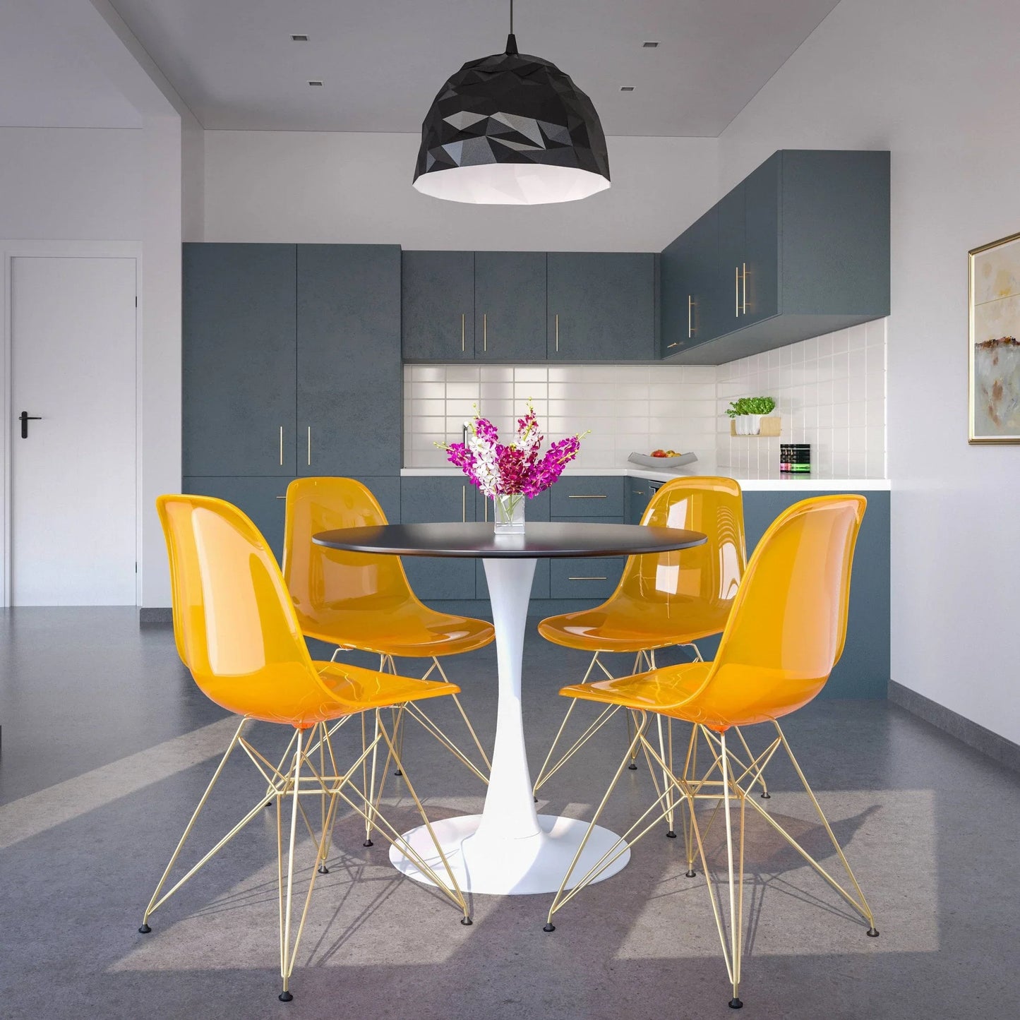 Bristol 5-Piece Dining Set with 35" Round Dining Table and 4 ABS Plastic Chairs with Gold Base - Elax Furniture