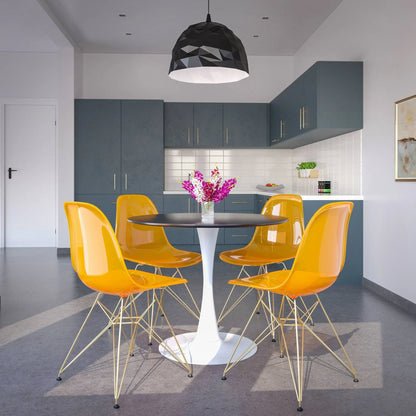 Bristol 5-Piece Dining Set with 35" Round Dining Table and 4 ABS Plastic Chairs with Gold Base - Elax Furniture