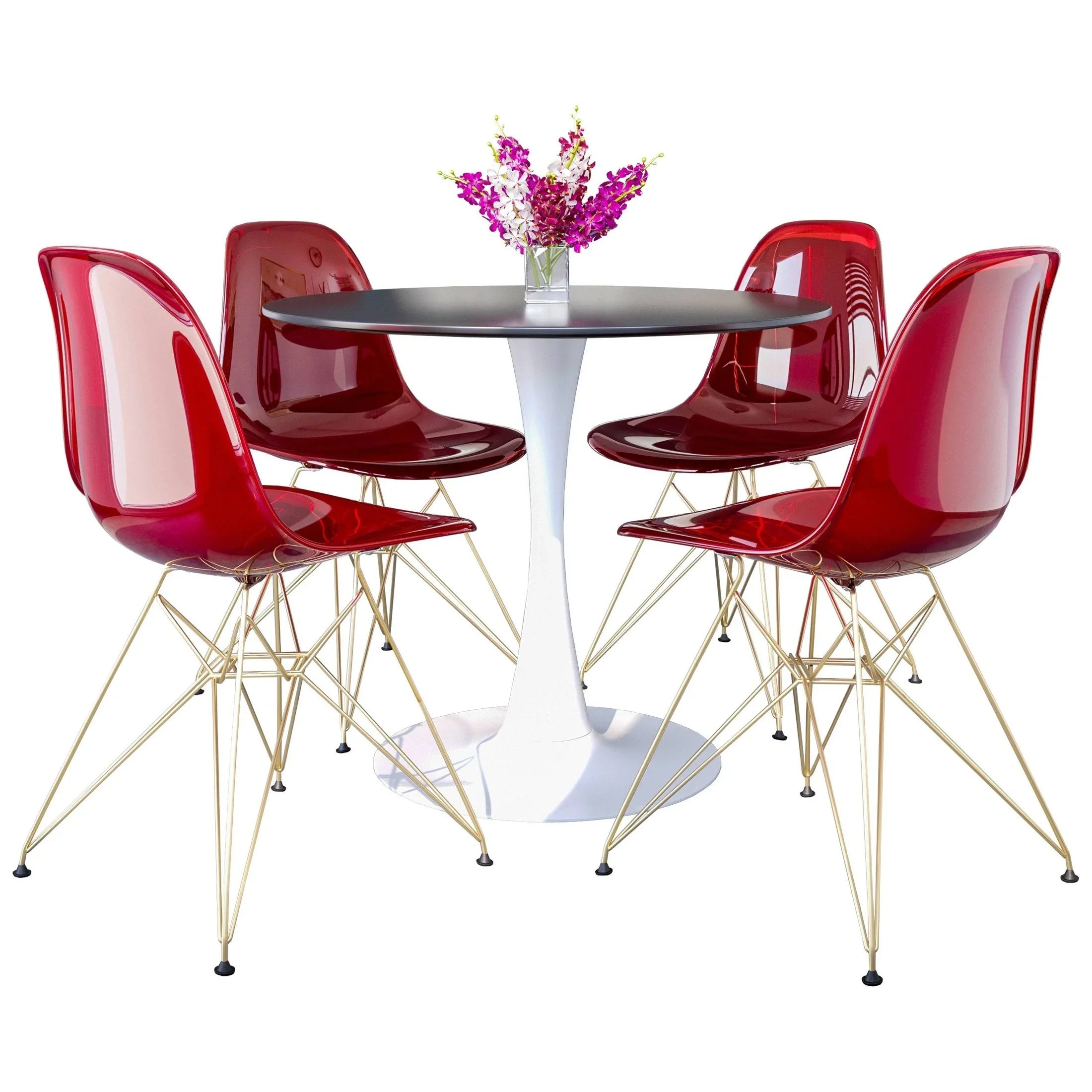 Bristol 5-Piece Dining Set with 35" Round Dining Table and 4 ABS Plastic Chairs with Gold Base - Elax Furniture