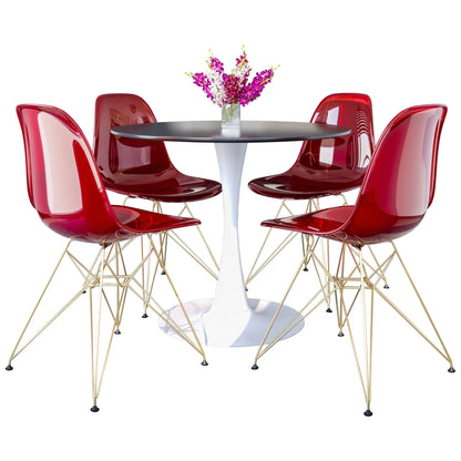 Bristol 5-Piece Dining Set with 35" Round Dining Table and 4 ABS Plastic Chairs with Gold Base - Elax Furniture