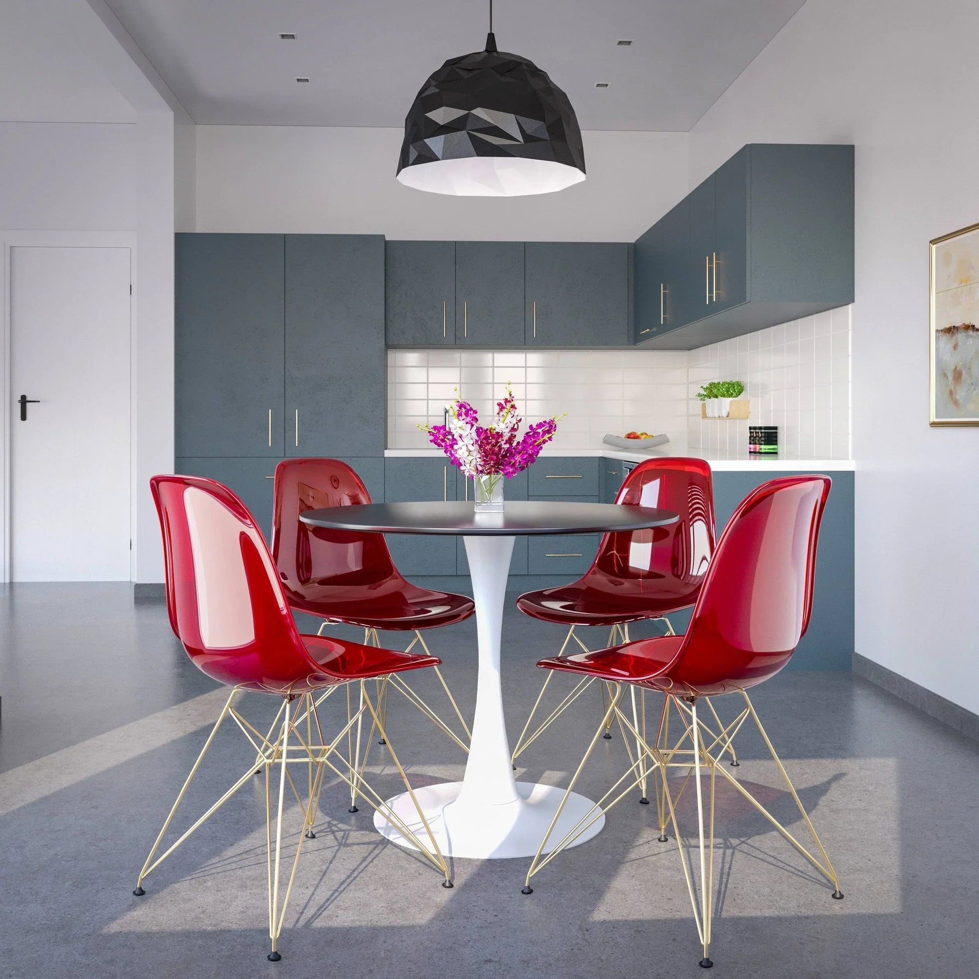 Bristol 5-Piece Dining Set with 35" Round Dining Table and 4 ABS Plastic Chairs with Gold Base - Elax Furniture