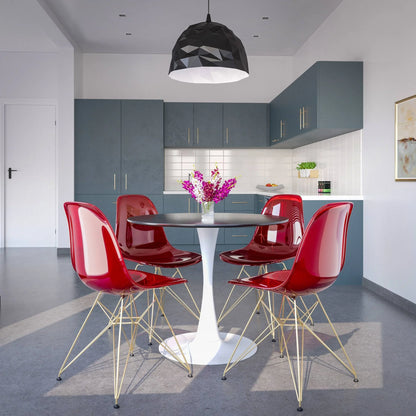 Bristol 5-Piece Dining Set with 35" Round Dining Table and 4 ABS Plastic Chairs with Gold Base - Elax Furniture