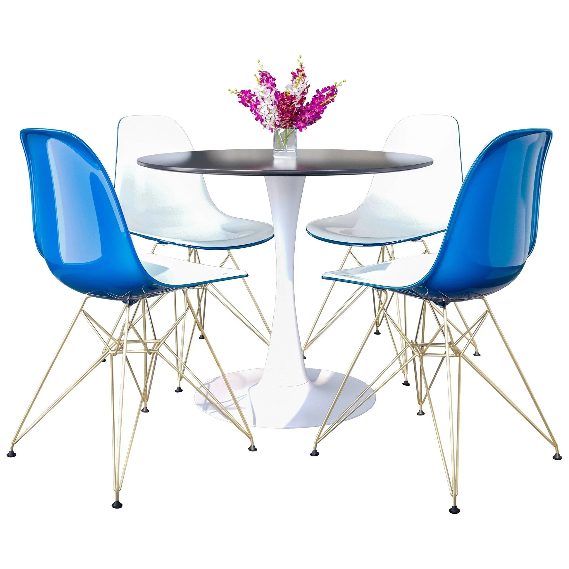 Bristol 5-Piece Dining Set with 35" Round Dining Table and 4 ABS Plastic Chairs with Gold Base - Elax Furniture