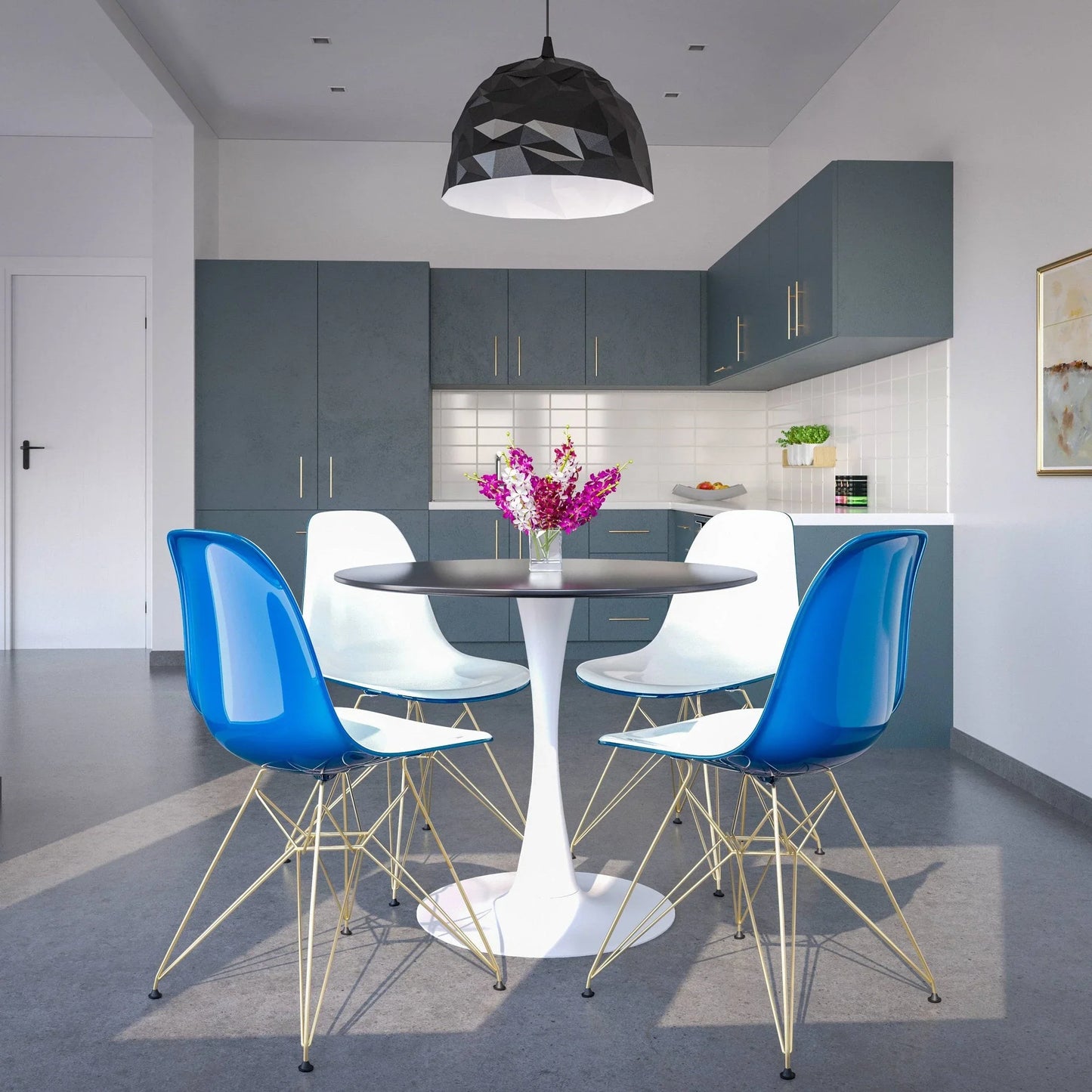 Bristol 5-Piece Dining Set with 35" Round Dining Table and 4 ABS Plastic Chairs with Gold Base - Elax Furniture