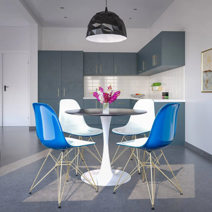 Bristol 5-Piece Dining Set with 35" Round Dining Table and 4 ABS Plastic Chairs with Gold Base - Elax Furniture