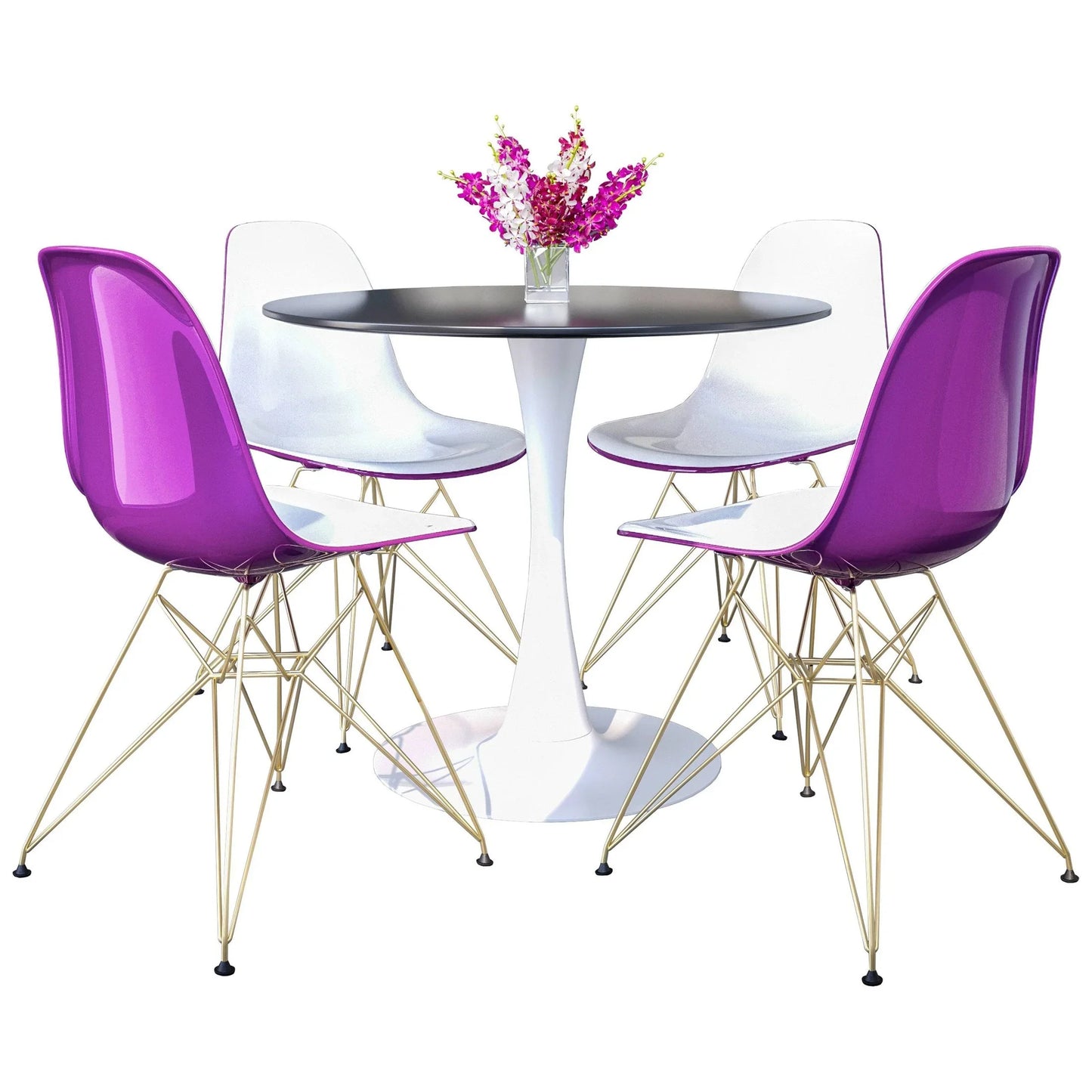 Bristol 5-Piece Dining Set with 35" Round Dining Table and 4 ABS Plastic Chairs with Gold Base - Elax Furniture