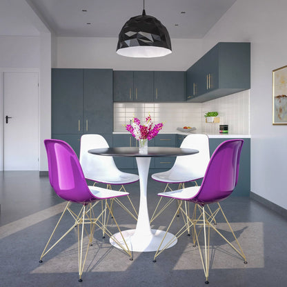 Bristol 5-Piece Dining Set with 35" Round Dining Table and 4 ABS Plastic Chairs with Gold Base - Elax Furniture