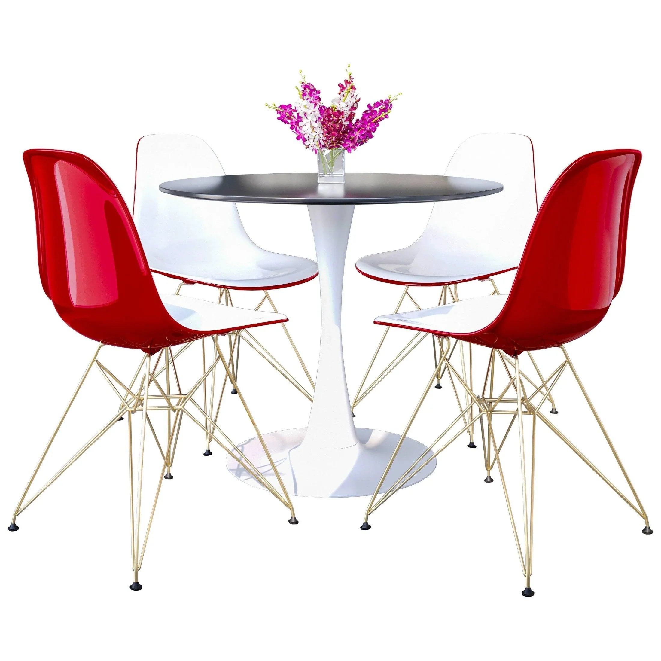 Bristol 5-Piece Dining Set with 35" Round Dining Table and 4 ABS Plastic Chairs with Gold Base - Elax Furniture