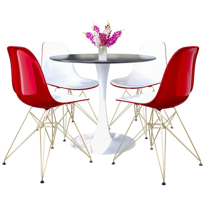 Bristol 5-Piece Dining Set with 35" Round Dining Table and 4 ABS Plastic Chairs with Gold Base - Elax Furniture
