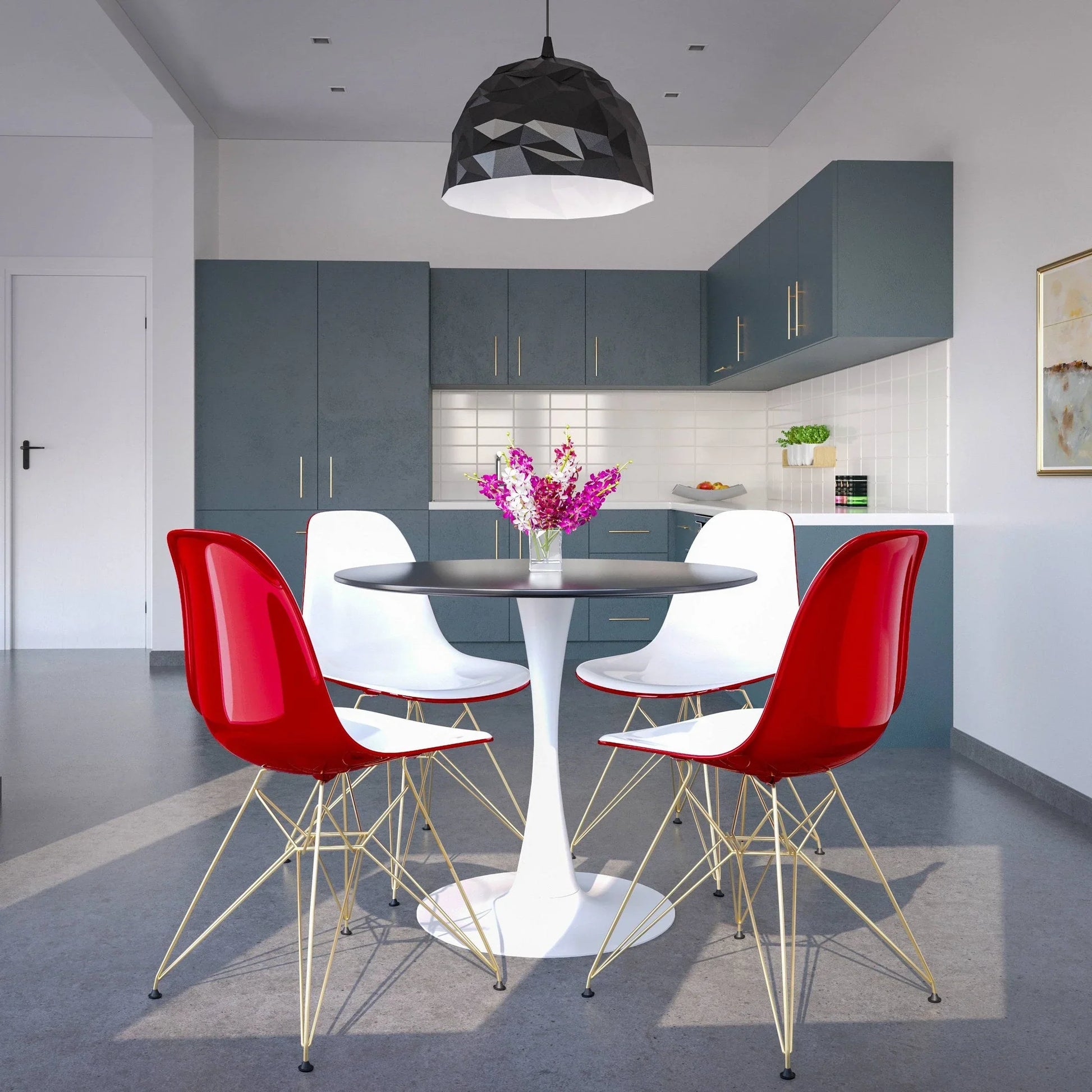 Bristol 5-Piece Dining Set with 35" Round Dining Table and 4 ABS Plastic Chairs with Gold Base - Elax Furniture