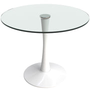 Bristol Round Dining Table with MDF/Sintered Stone/Glass Wood Tabletop in White Steel Glass 35 Inches Clear Dining Table Leisuremod