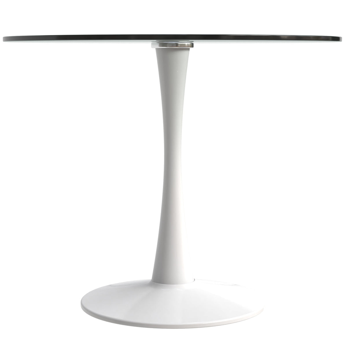 Bristol Round Dining Table with MDF/Sintered Stone/Glass Wood Tabletop in White Steel Glass 35 Inches Clear Dining Table Leisuremod