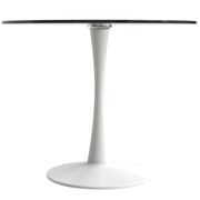 Bristol Round Dining Table with MDF/Sintered Stone/Glass Wood Tabletop in White Steel Glass 35 Inches Clear Dining Table Leisuremod