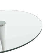 Bristol Round Dining Table with MDF/Sintered Stone/Glass Wood Tabletop in White Steel Glass 35 Inches Clear Dining Table Leisuremod