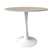 Bristol Round Dining Table with MDF/Sintered Stone/Glass Wood Tabletop in White Steel Sintered Stone 35 Inches Natural Wood Dining Table Leisuremod