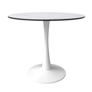 Bristol Round Dining Table with MDF/Sintered Stone/Glass Wood Tabletop in White Steel Sintered Stone 35 Inches White Dining Table Leisuremod
