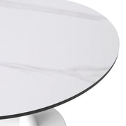 Bristol Round Dining Table with MDF/Sintered Stone/Glass Wood Tabletop in White Steel Sintered Stone 35 Inches White Dining Table Leisuremod
