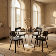 Bristol Round Dining Table with MDF/Sintered Stone/Glass Wood Tabletop in White Steel
