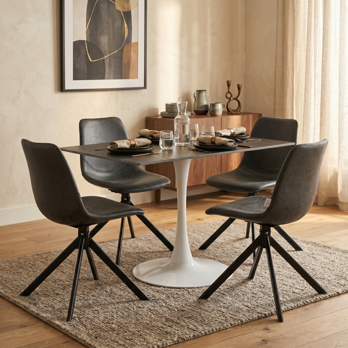 Bristol Dining Table with Sintered Stone Rectangular Tabletop and Steel Base