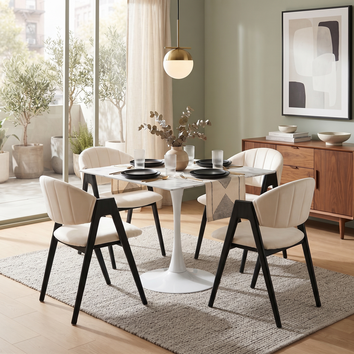 Bristol Square Dining Table with 35 in. Wide Sintered Stone Top and Steel Base