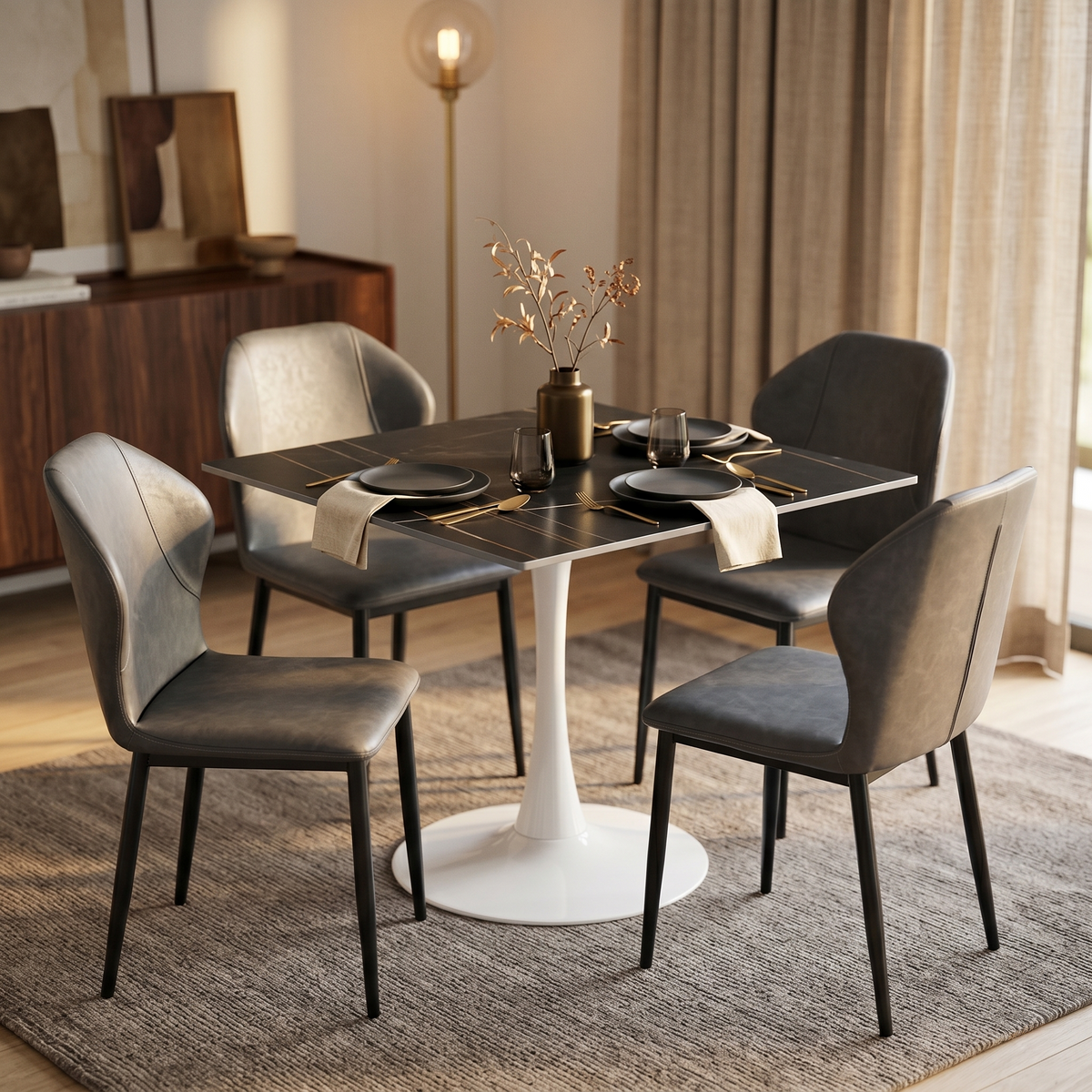 Bristol Square Dining Table with 35 in. Wide Sintered Stone Top and Steel Base