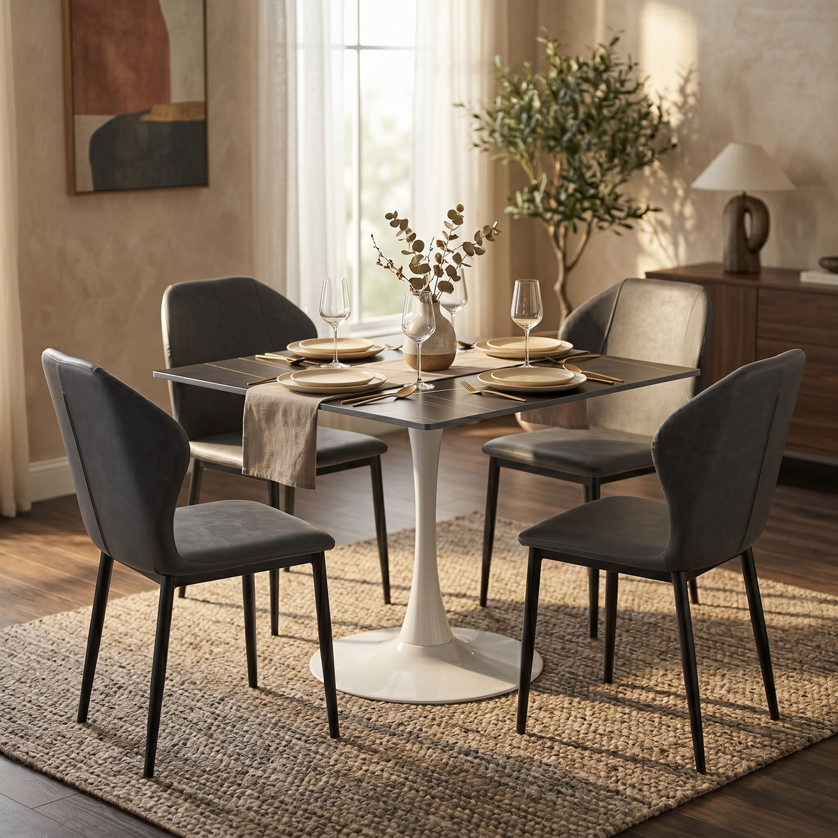 Bristol Square Dining Table with 35 in. Wide Sintered Stone Top and Steel Base