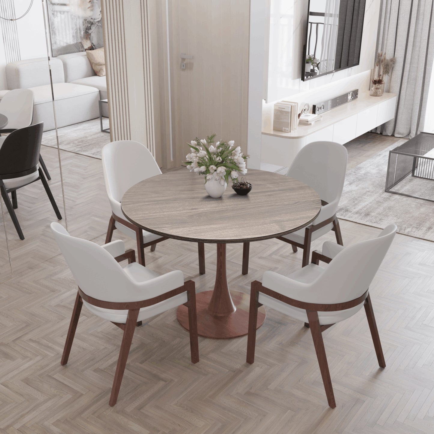 Bristol 35"/36"/40" Round Dining Table Wood Transfer Cherry/Natural/Walnut Base with MDF Table Top