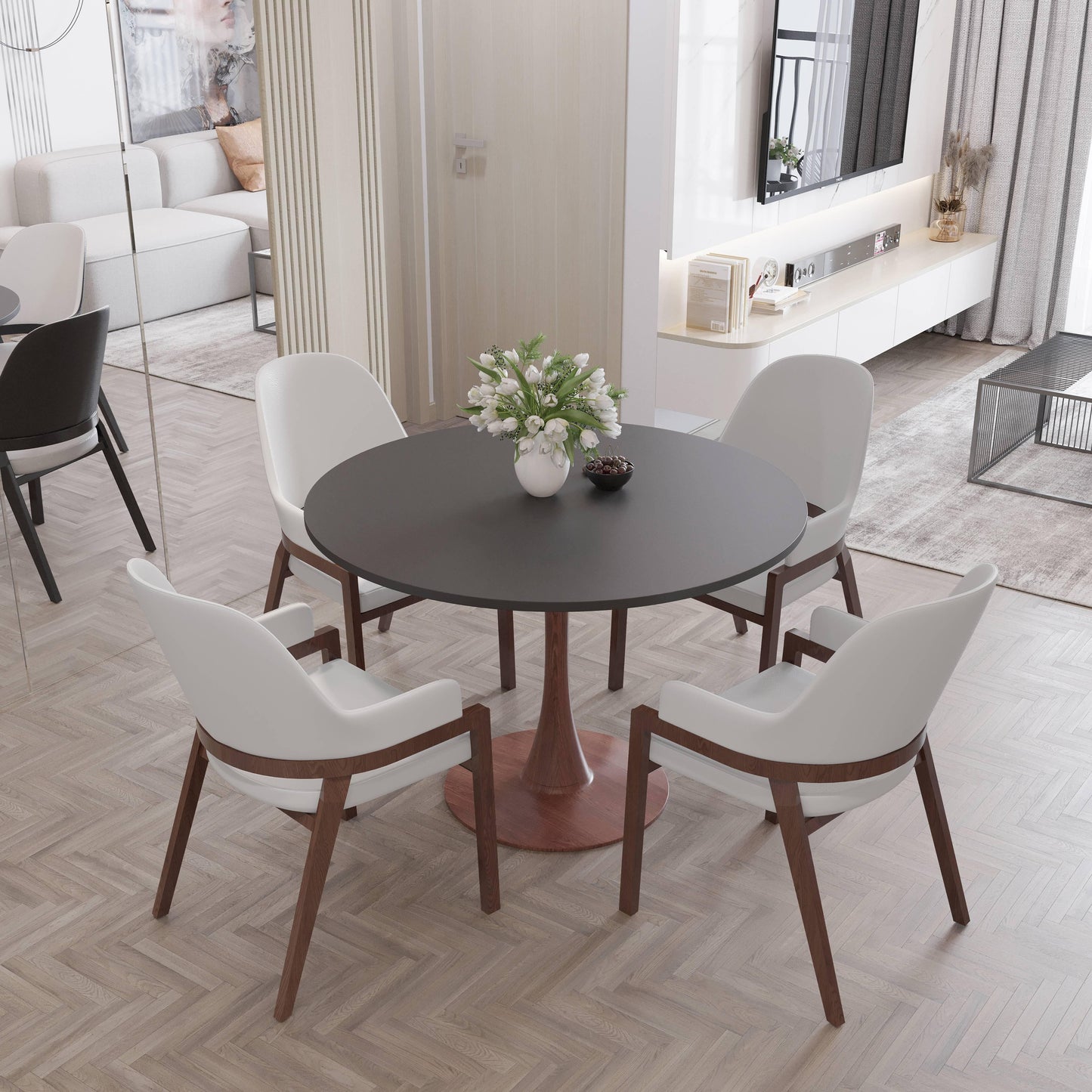 Bristol 35"/36"/40" Round Dining Table Wood Transfer Cherry/Natural/Walnut Base with MDF Table Top - Elax Furniture