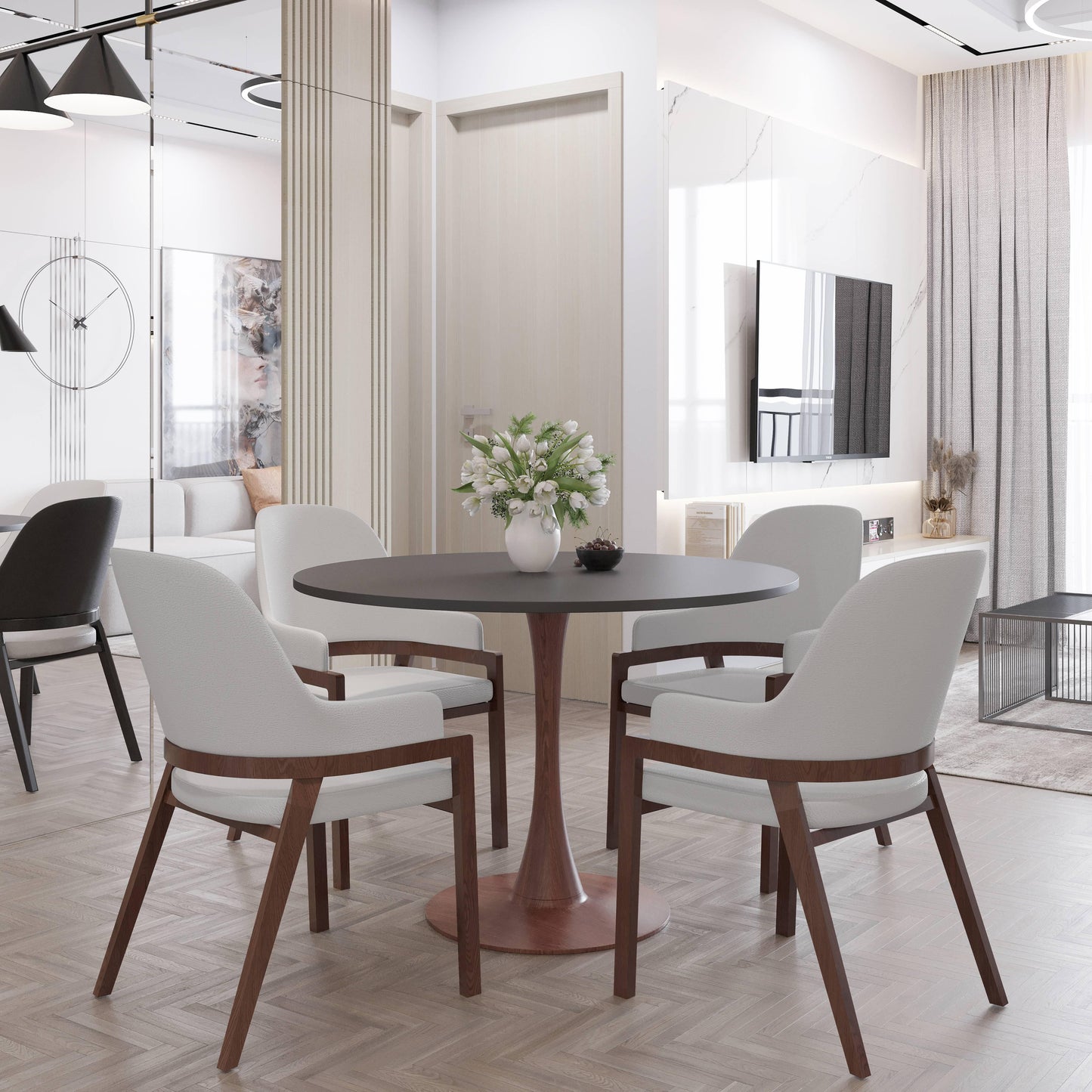 Bristol 35"/36"/40" Round Dining Table Wood Transfer Cherry/Natural/Walnut Base with MDF Table Top - Elax Furniture