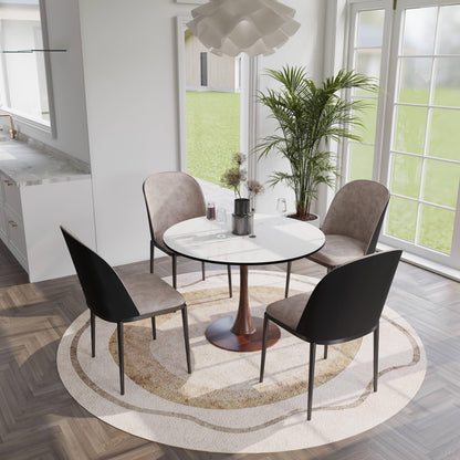 Bristol 27"/31"/35"/40" Round Dining Table Wood Transfer Cherry/Natural/Walnut Base with Sintered Stone Table Top - Elax Furniture