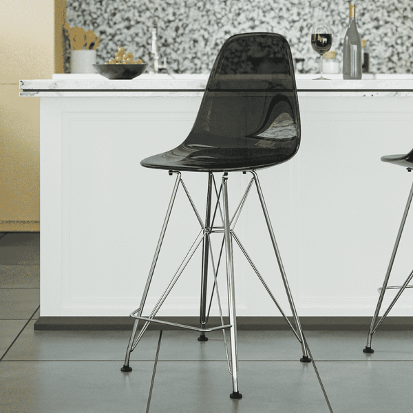 Cresco Modern Acrylic Barstool in Chrome Base for Kitchen and Dining Room