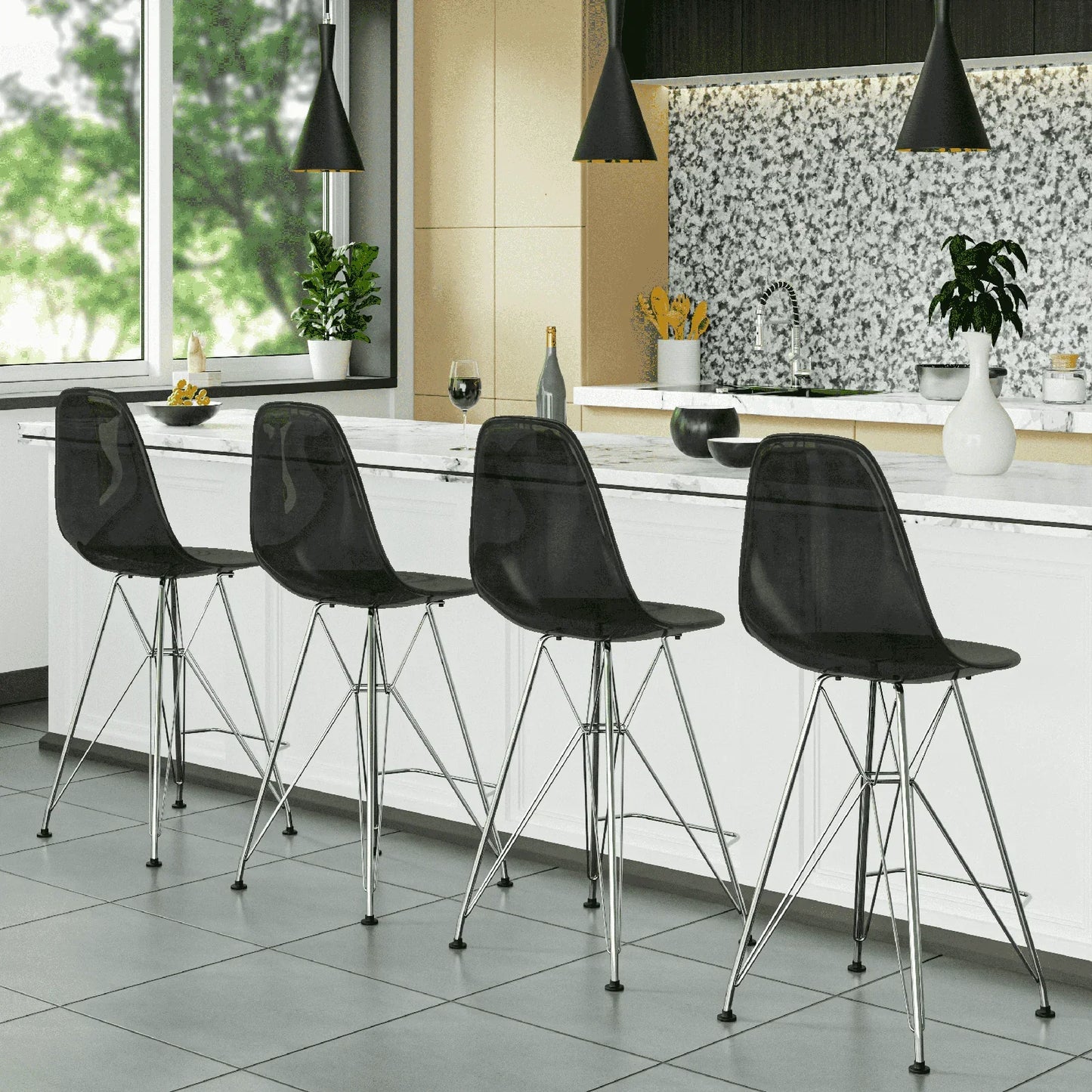 Cresco Modern Acrylic Barstool in Chrome Base for Kitchen and Dining Room - Elax Furniture