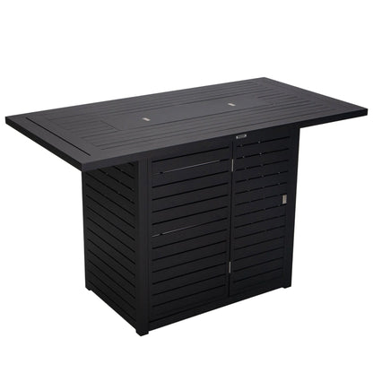 Chelsea Rectangular Aluminum Fire Pit Bar Table with Lid Glass Guard and Tank Holder - Elax Furniture