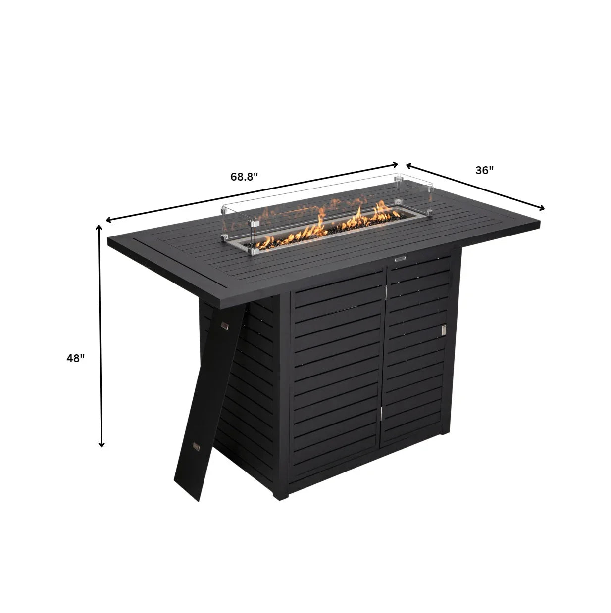 Chelsea Rectangular Aluminum Fire Pit Bar Table with Lid Glass Guard and Tank Holder - Elax Furniture