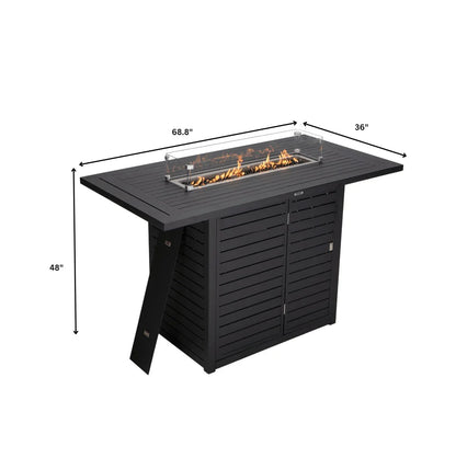 Chelsea Rectangular Aluminum Fire Pit Bar Table with Lid Glass Guard and Tank Holder - Elax Furniture