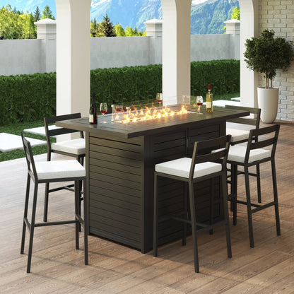 Chelsea Rectangular Aluminum Fire Pit Bar Table with Lid Glass Guard and Tank Holder - Elax Furniture