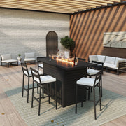 Chelsea Rectangular Aluminum Fire Pit Bar Table with Lid Glass Guard and Tank Holder - Elax Furniture