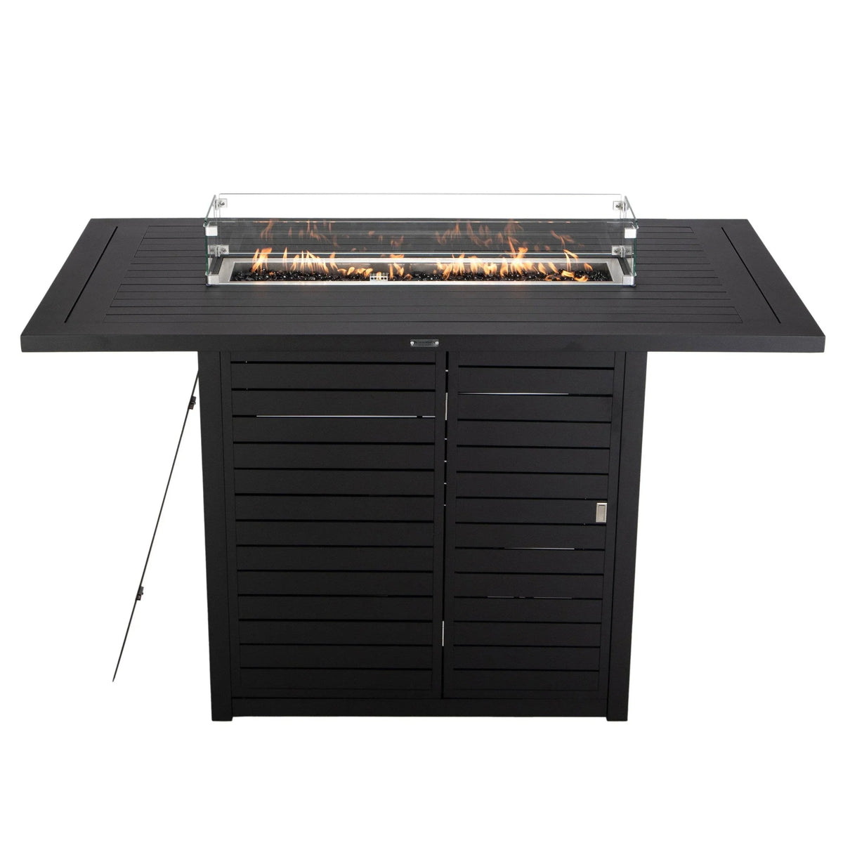 Chelsea Rectangular Aluminum Fire Pit Bar Table with Lid Glass Guard and Tank Holder - Elax Furniture