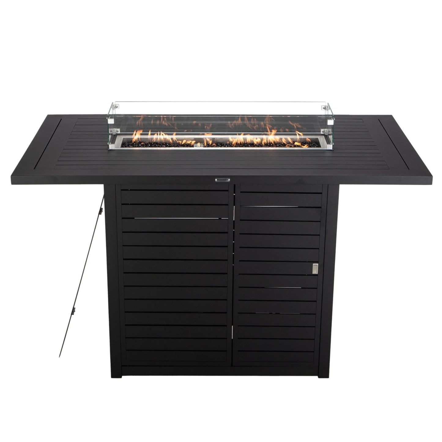 Chelsea Rectangular Aluminum Fire Pit Bar Table with Lid Glass Guard and Tank Holder - Elax Furniture