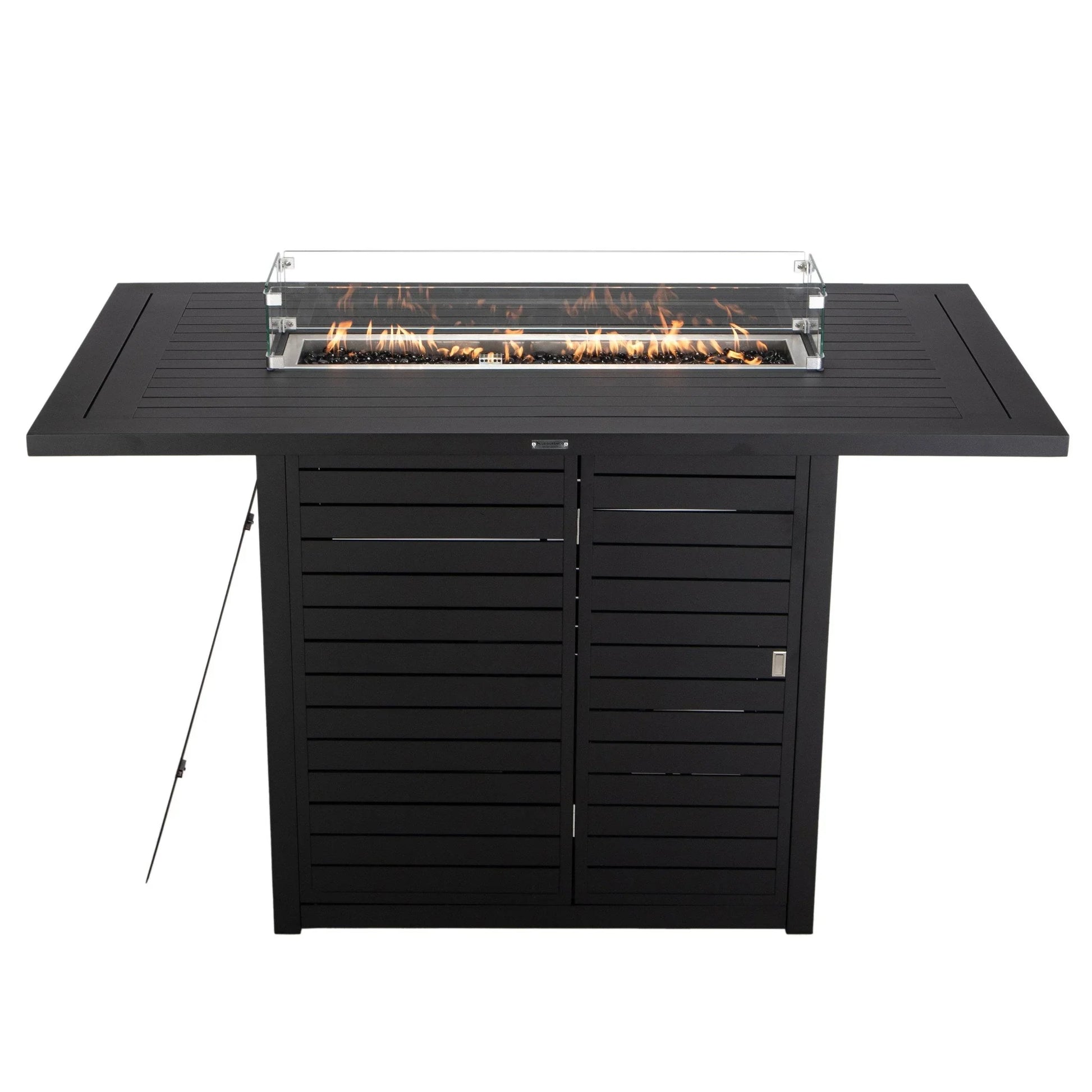 Chelsea Rectangular Aluminum Fire Pit Bar Table with Lid Glass Guard and Tank Holder - Elax Furniture