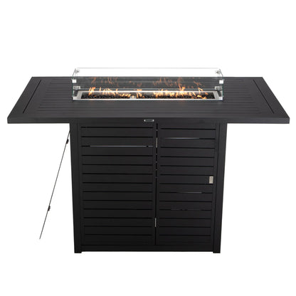 Chelsea Rectangular Aluminum Fire Pit Bar Table with Lid Glass Guard and Tank Holder - Elax Furniture