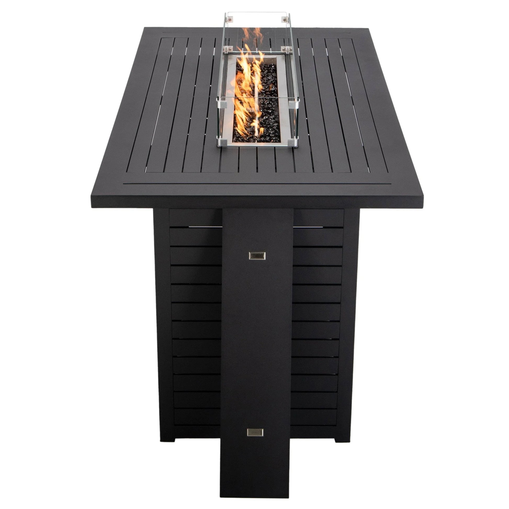 Chelsea Rectangular Aluminum Fire Pit Bar Table with Lid Glass Guard and Tank Holder - Elax Furniture